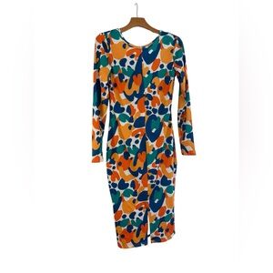Colorful Abstract Print Dress Bodycon Size M Long Sleeve
